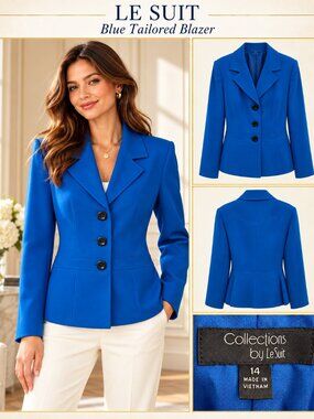 Collections by Le Suit Cobalt Blue Tailored Blazer Size 14 3 Button